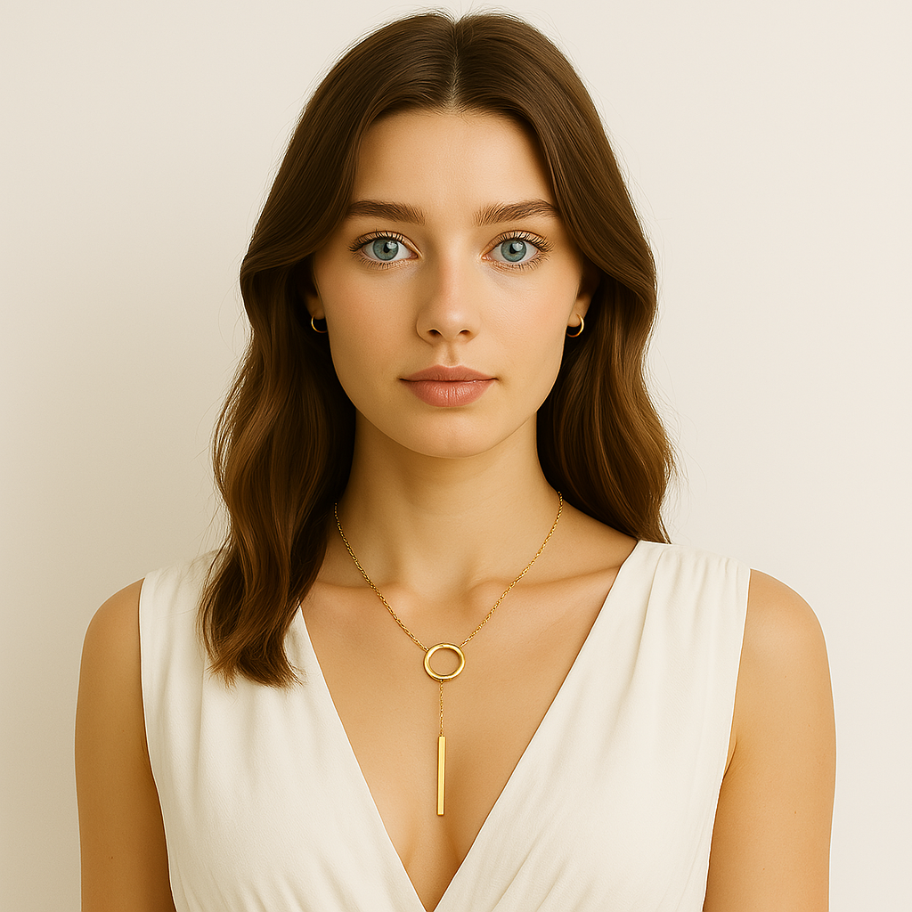 Collar para Mujer con Diseño de Círculo y Barra en Color Oro Rosa