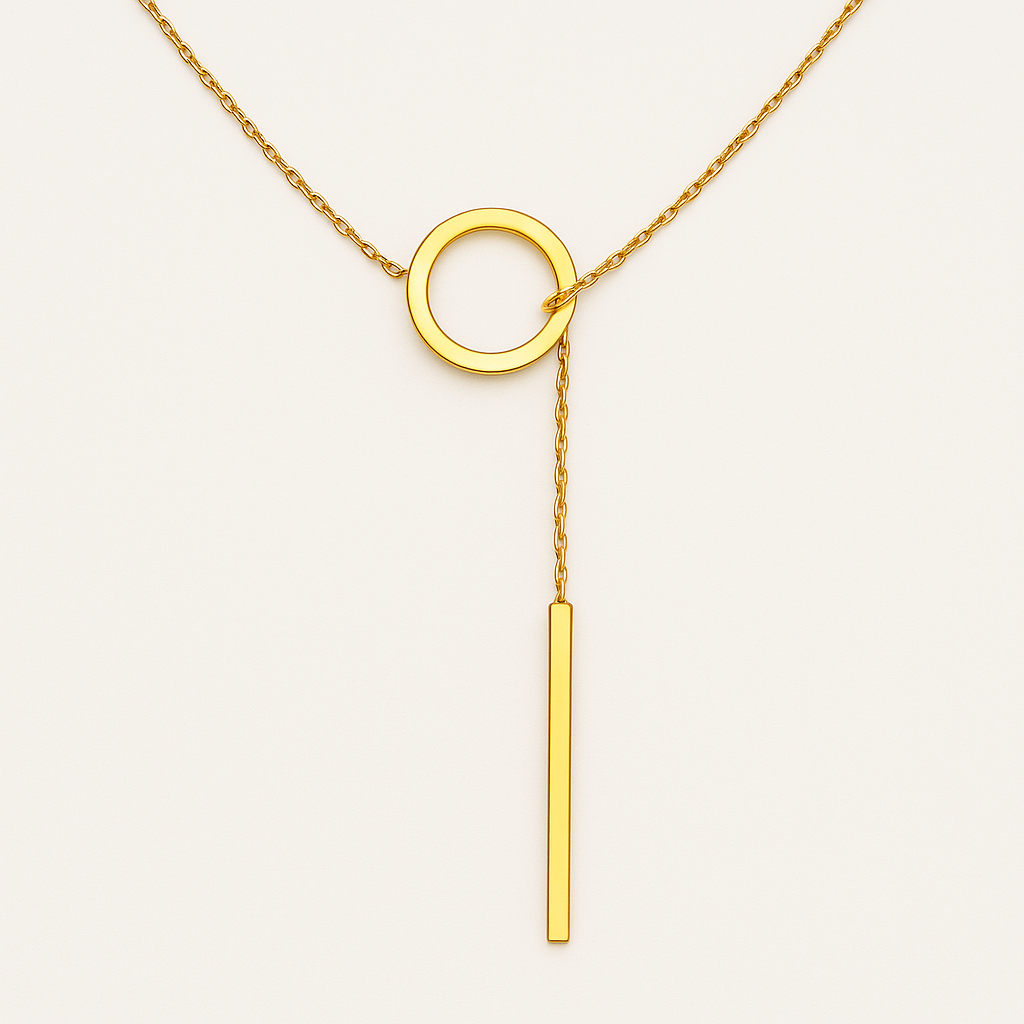 Collar para Mujer con Diseño de Círculo y Barra en Color Oro Rosa