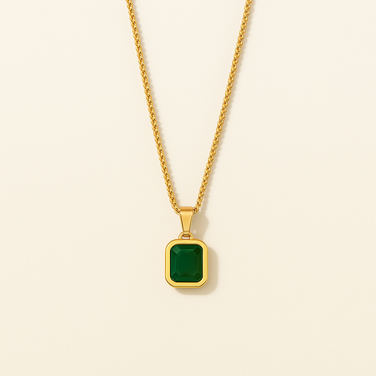 Collar Retro con Circonita Verde Cuadrada para Mujer